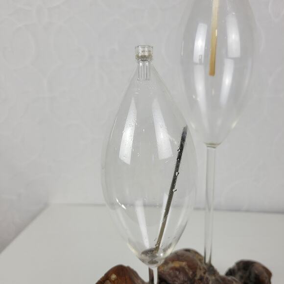 Vintage Oil Candle Lamp Burl Root Designs Glass Lantern Wood Base MCM Retro - Picture 8 of 16